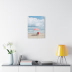 Sun-drenched beach memory with beach chair and umbrella Canvas Wall Art - Stretched Canvas