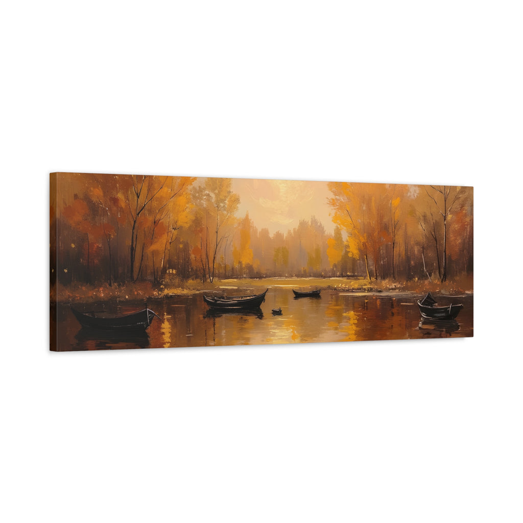 Herfst aan het meer met roeiboten Muurdecoratie - Gespannen canvas 