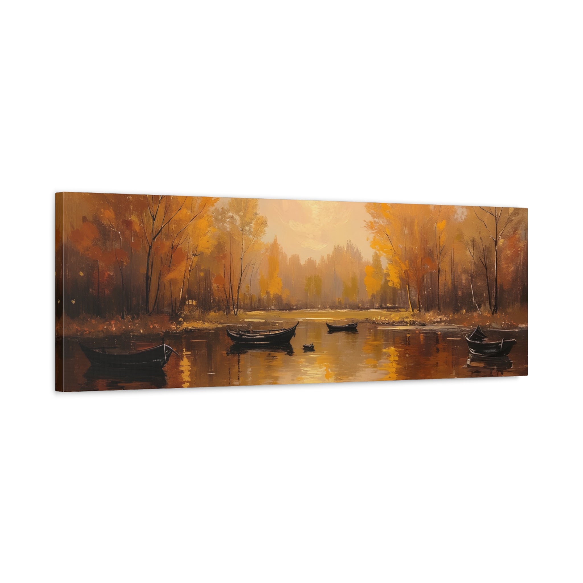 Herfst aan het meer met roeiboten Muurdecoratie - Gespannen canvas 