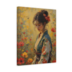 Asiatische Blumen-Dame, matte Leinwand-Wandkunst