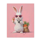 Pink Cute Bunny Canvas Wall Art — Cool Rabbit with Sunglasses, Ice Cream & Carrots (Matte Stretched)