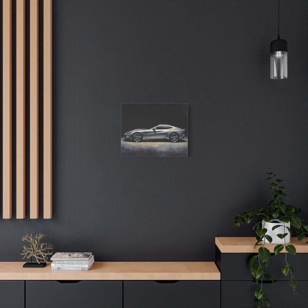 Silver Sports Car Matte Canvas Print — Modern Automotive Wall Art