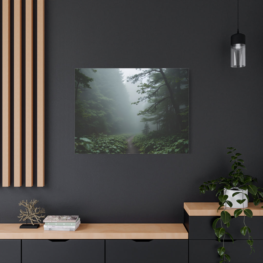 Misty Forest Path  Stretched Wall Art - Canvas Print