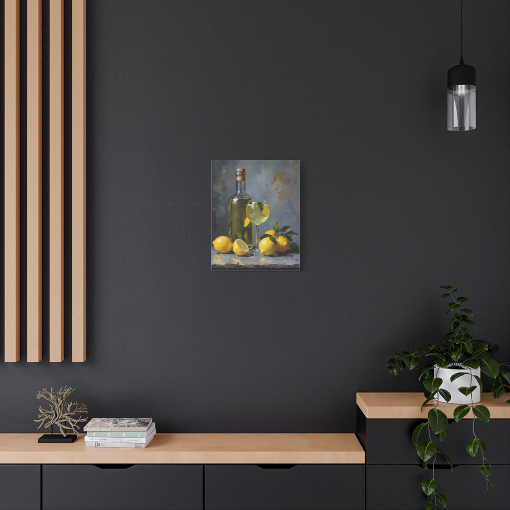 Limoncello with lemons Still Life Matte Canvas Wall Art