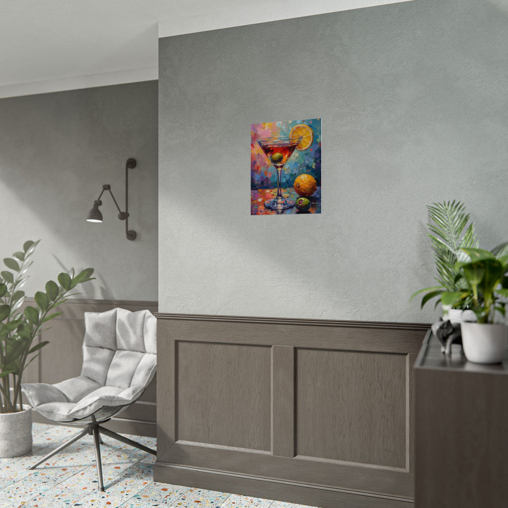 Buntes Martiniglas mit Zitrone und Olive – Wandbild/Poster 