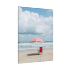 Sun-drenched beach memory with beach chair and umbrella Canvas Wall Art - Stretched Canvas