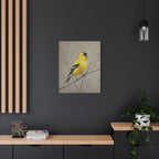 Goldfinch Wall Art Canvas — Yellow Songbird Painting on Branch, Matte Stretched Canvas