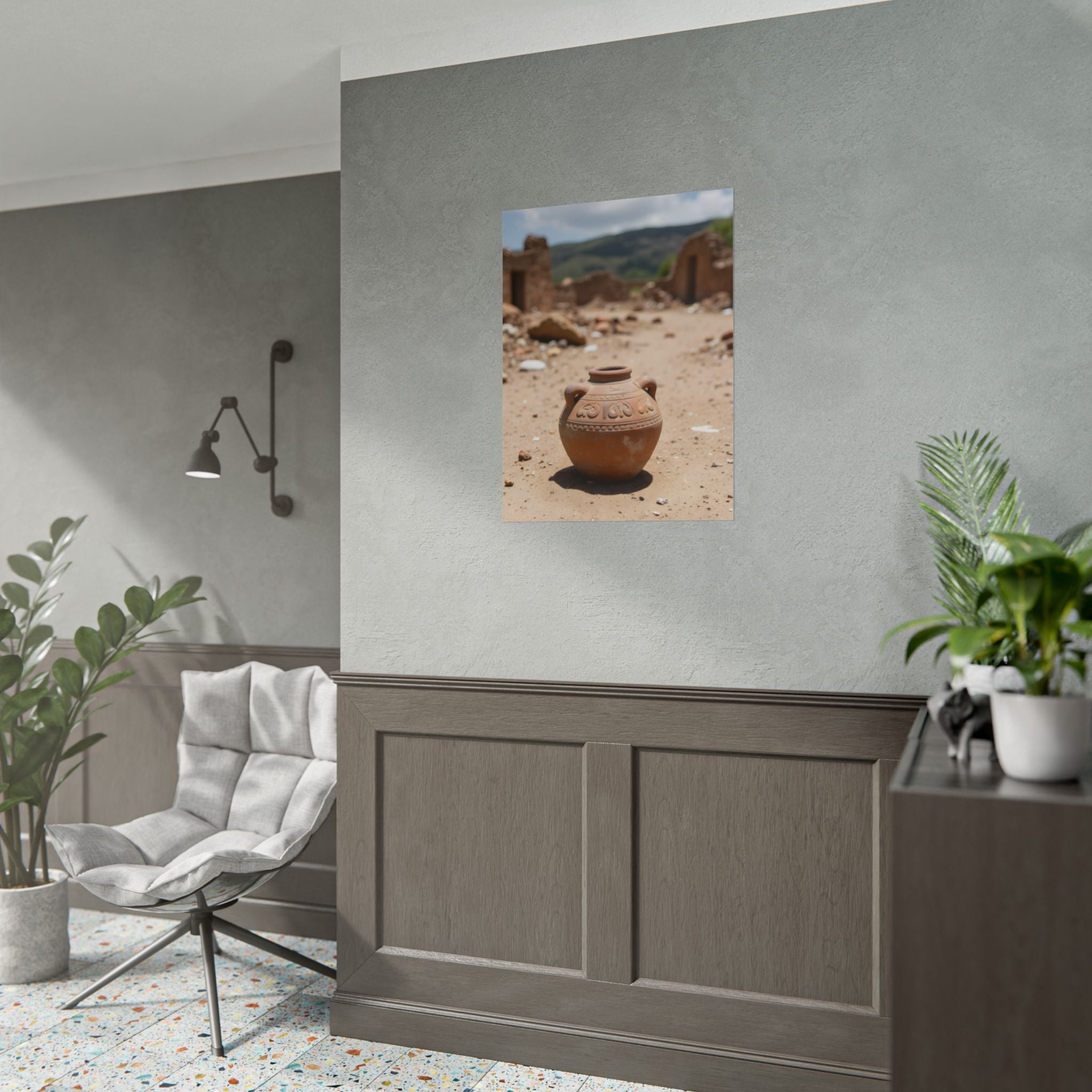 Rustieke terracotta bloempotwoestijnposter - opgerolde fotoafdruk