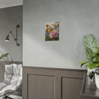 Wandbild mit Schmetterling auf rosa Rose - Poster 