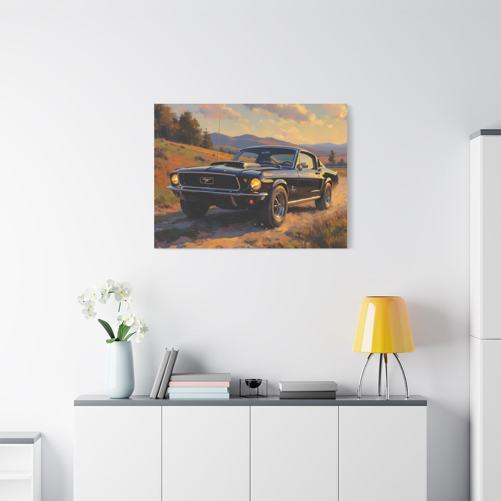 Vintage Mustang Sunset Wall Art - Classic Muscle Car - Stretched Canvas