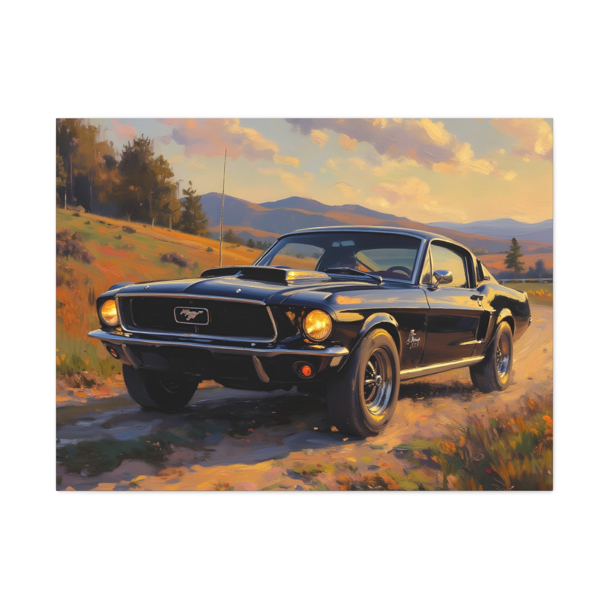 Vintage Mustang Sonnenuntergang Leinwandbild – Klassischer Muscle-Car-Druck