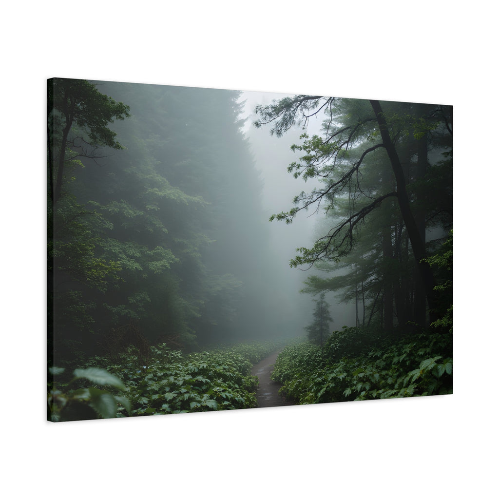 Misty Forest Path  Stretched Wall Art - Canvas Print