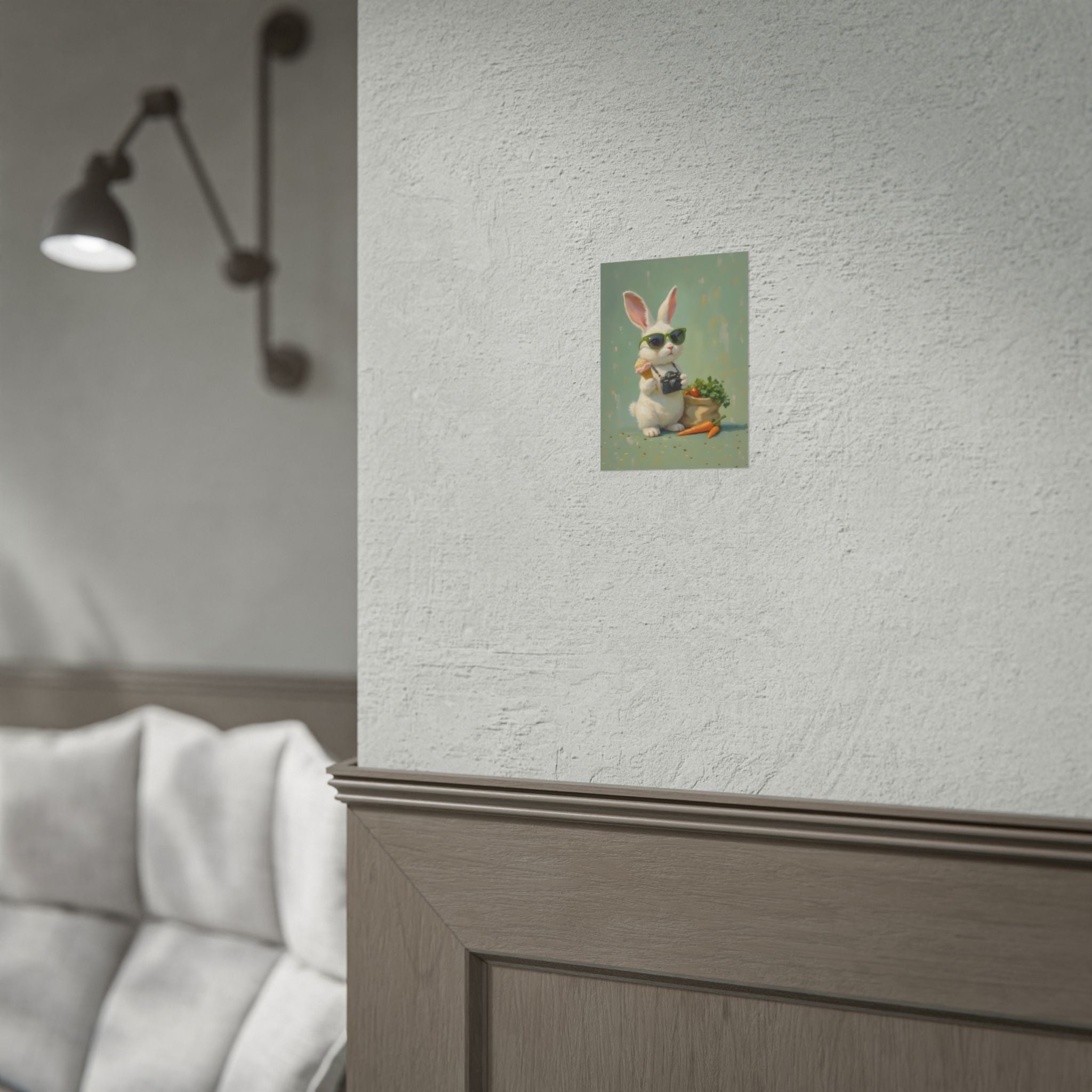 Green Bunny Rolled Poster — Cool Bunny with Camera Art Print