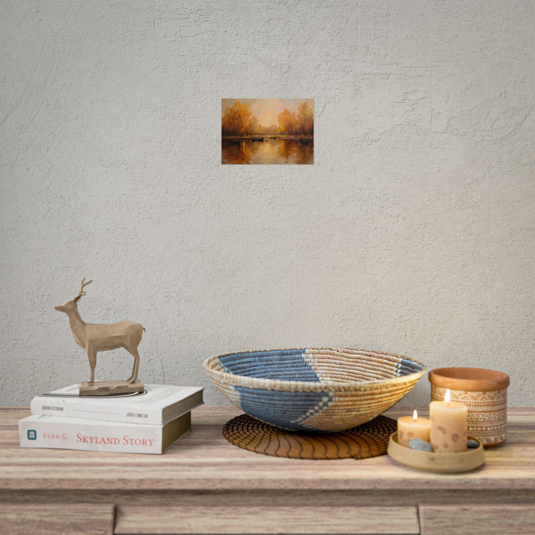 Herfst aan het meer met roeiboten - Poster 