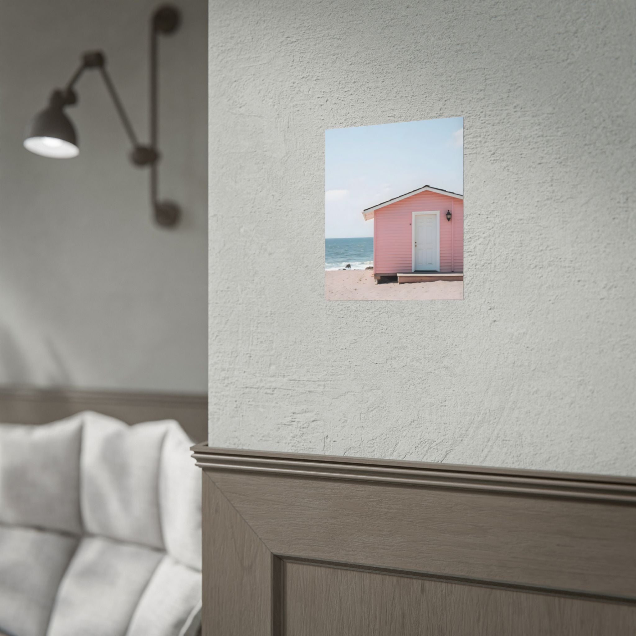 Roze strandhuisje als muurdecoratie - Poster 