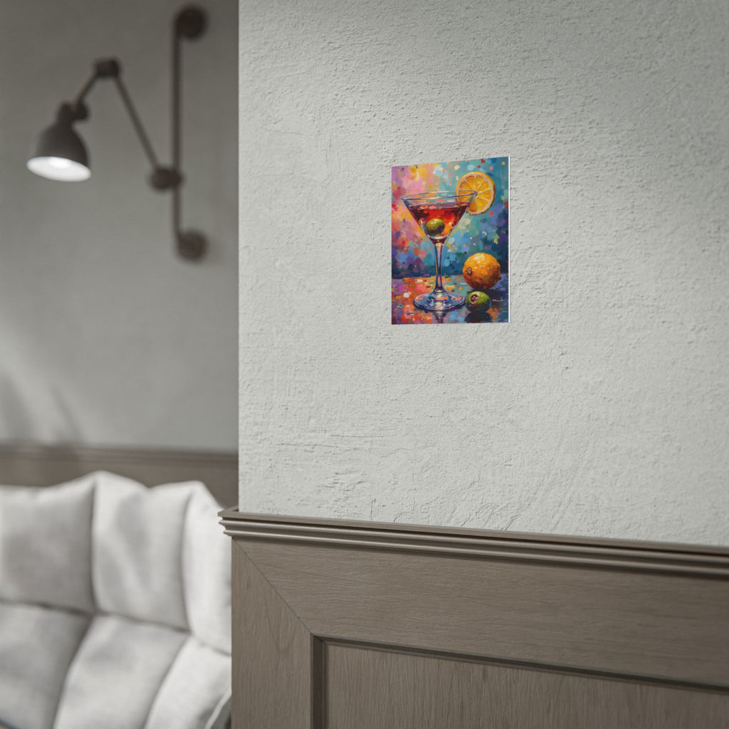 Buntes Martiniglas mit Zitrone und Olive – Wandbild/Poster 