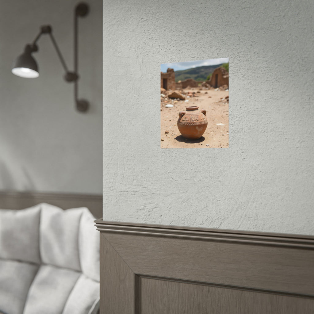 Rustieke terracotta bloempotwoestijnposter - opgerolde fotoafdruk