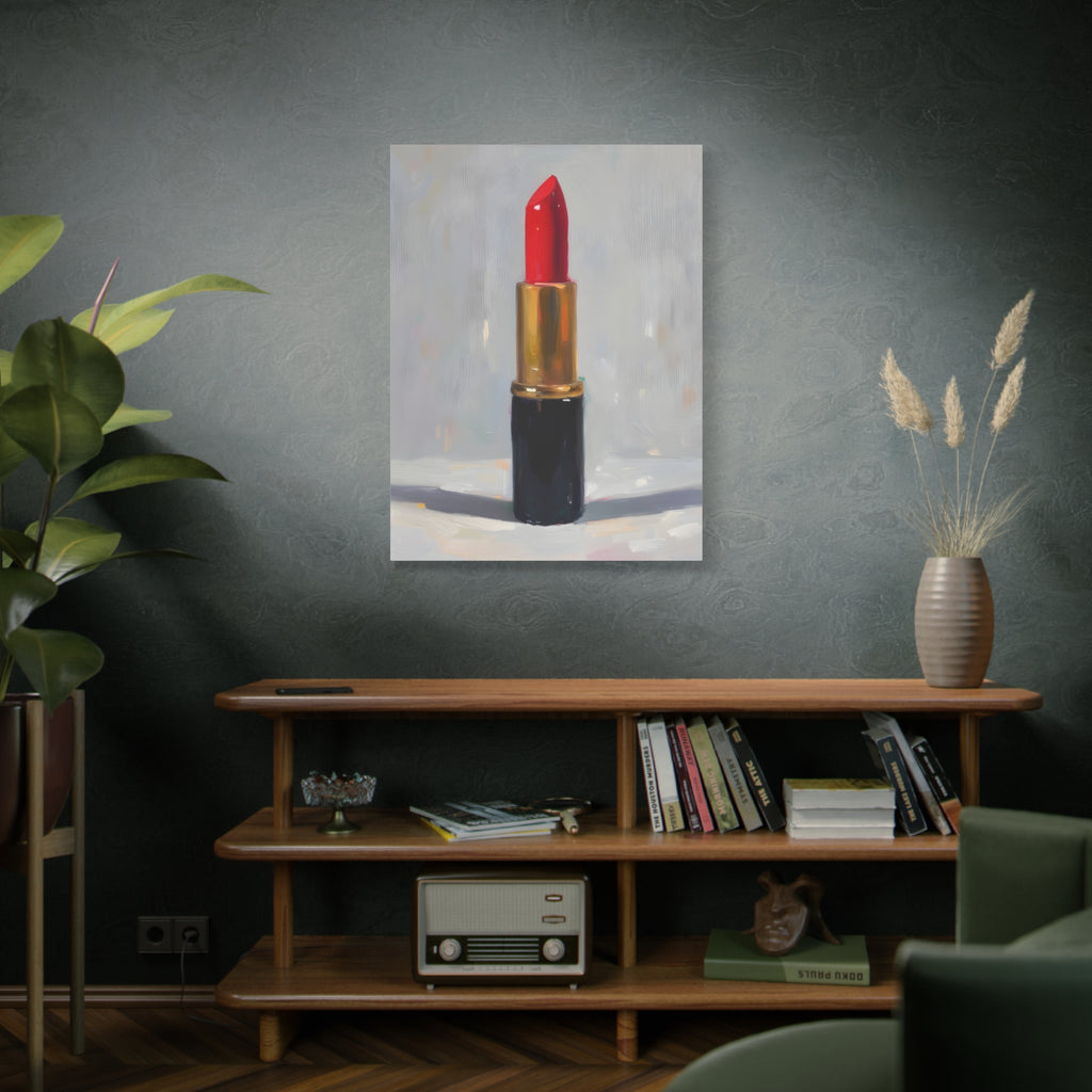 Red Lipstick Canvas Art — Cosmetic Pop Still Life Wall Decor