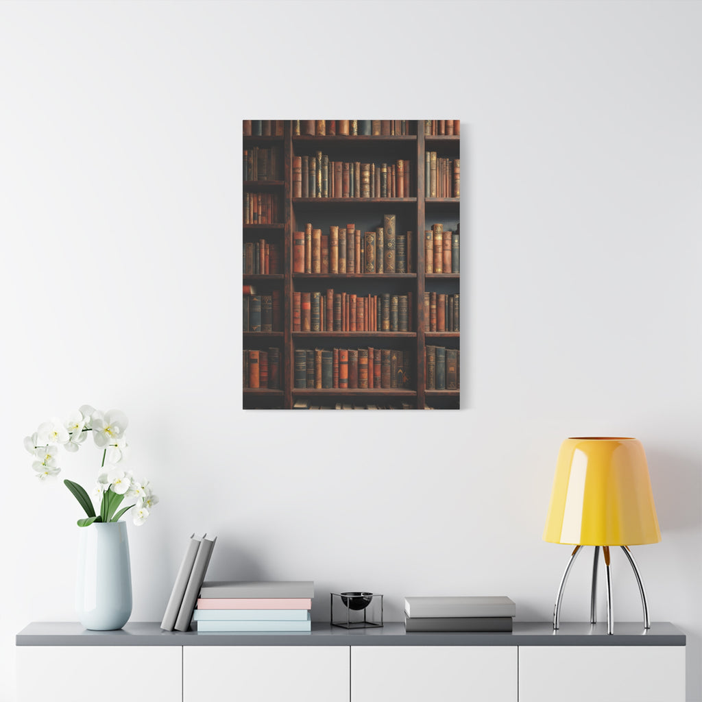 Vintage Library Books Canvas Print - Stacked Antique Bookshelf Wall Art
