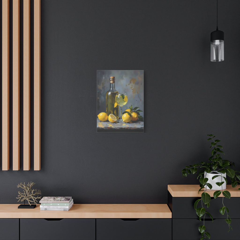 Limoncello with lemons Still Life Matte Canvas Wall Art