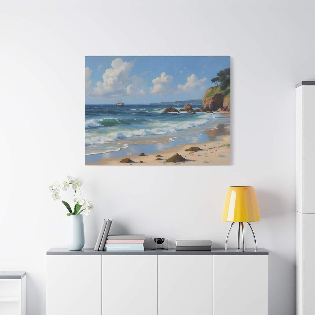Seaside Beach Canvas Print — Coastal Landscape Matte Stretched Wall Art