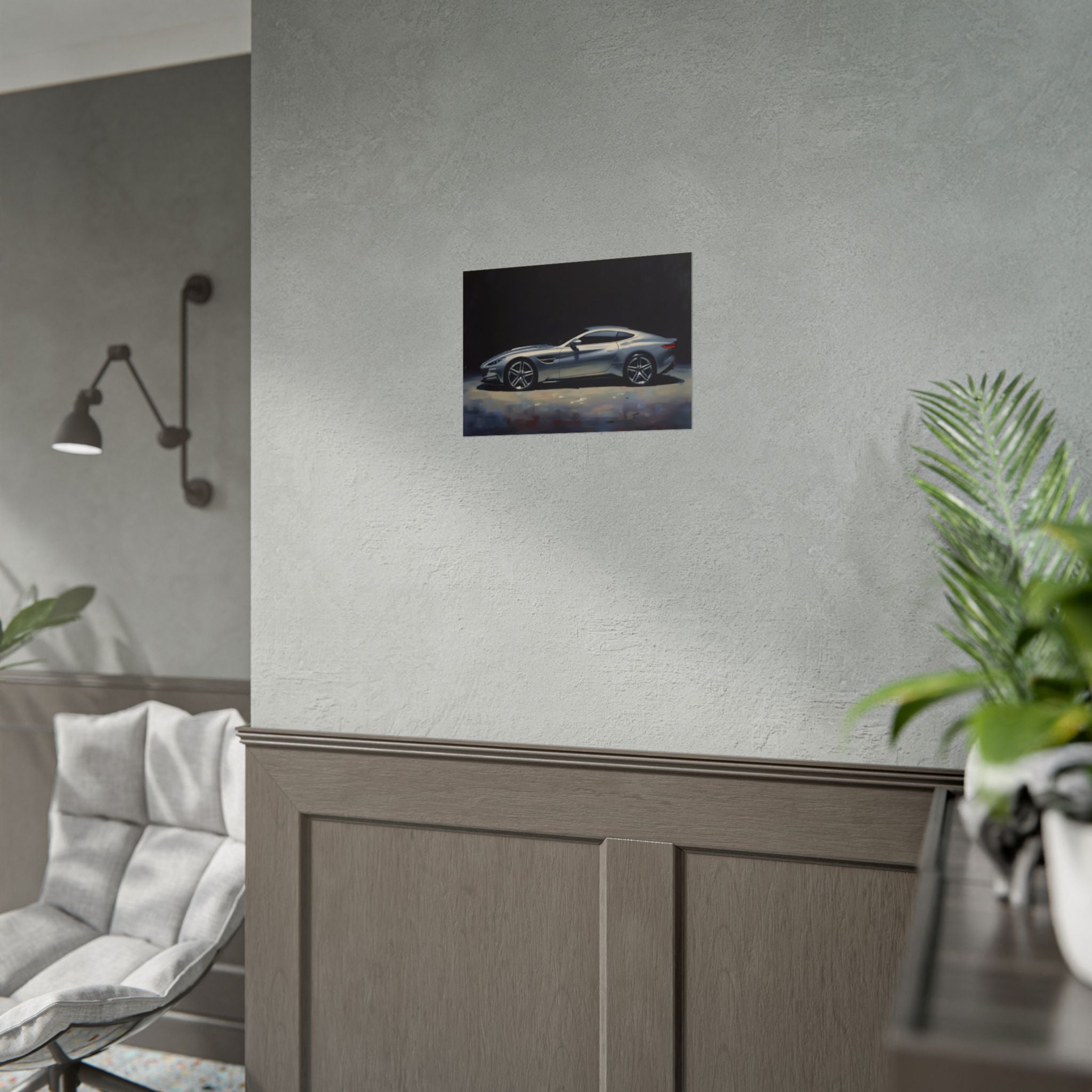 Sports Car Poster - Silver GT Automotive Art Print (Rolled Poster)