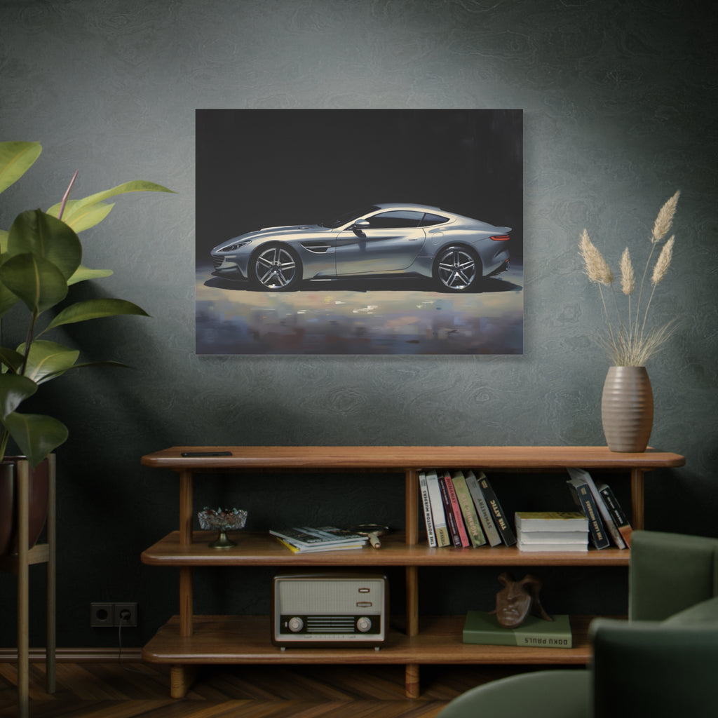 Silver Sports Car Matte Canvas Print — Modern Automotive Wall Art