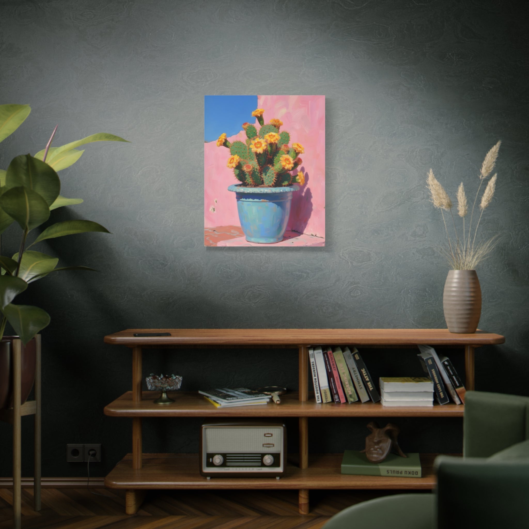 Cactus Roze Muurdecoratie - Gespannen Canvas 