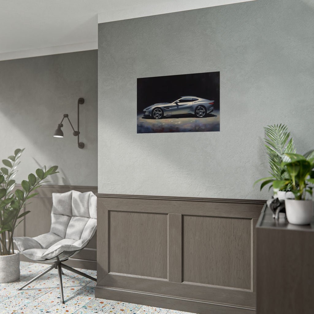 Sports Car Poster - Silver GT Automotive Art Print (Rolled Poster)