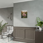 Muurposter met vlinder op roze roos 