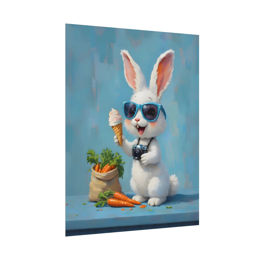 Blue Bunny Poster - Cute Sunglasses Rabbit Rolled Art Print
