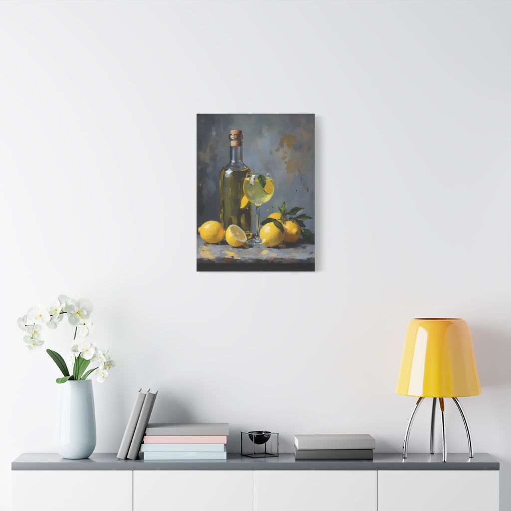 Limoncello with lemons Still Life Matte Canvas Wall Art