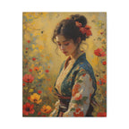 Asiatische Blumen-Dame, matte Leinwand-Wandkunst