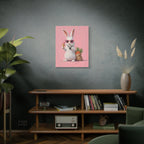 Pink Cute Bunny Canvas Wall Art — Cool Rabbit with Sunglasses, Ice Cream & Carrots (Matte Stretched)