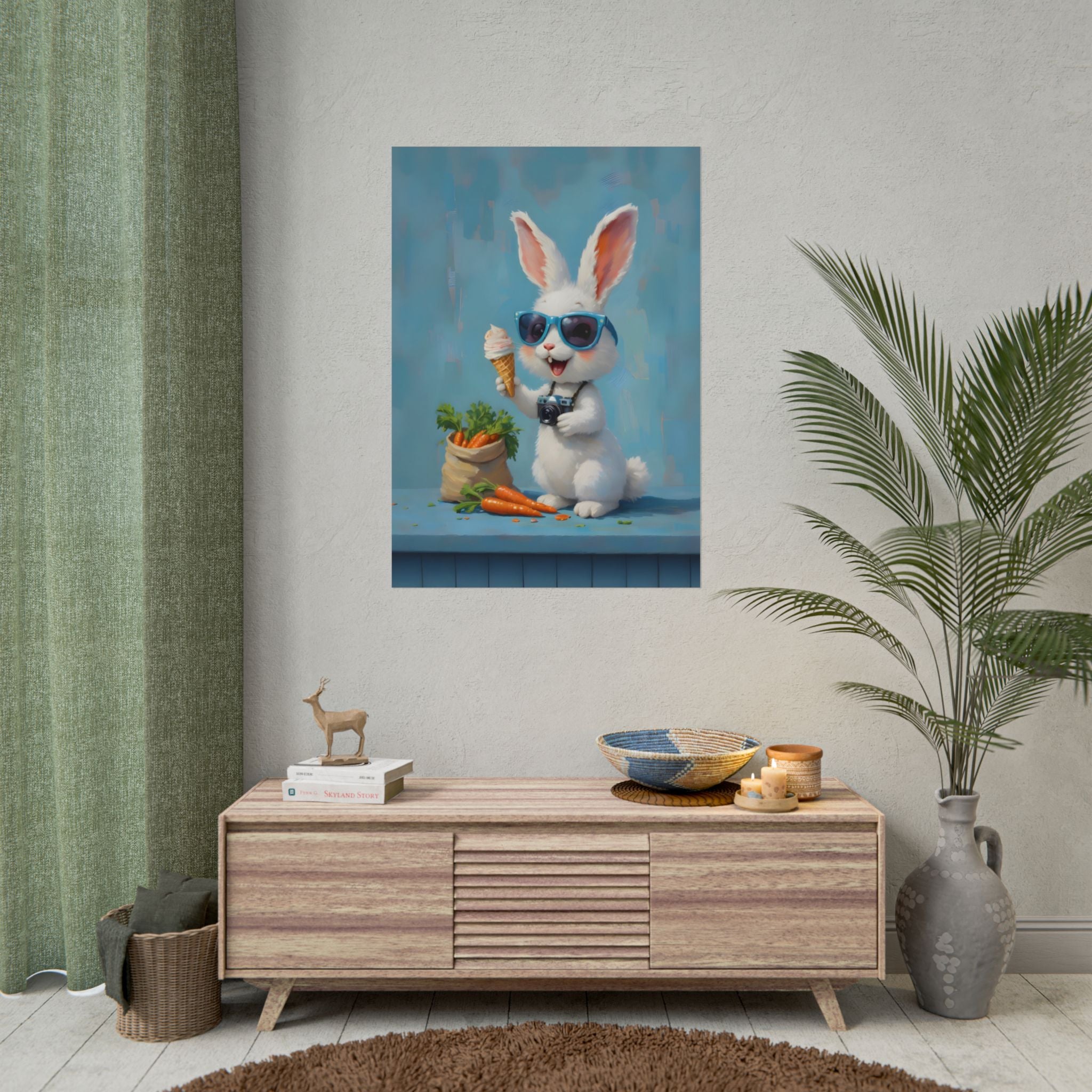 Blue Bunny Poster - Cute Sunglasses Rabbit Rolled Art Print