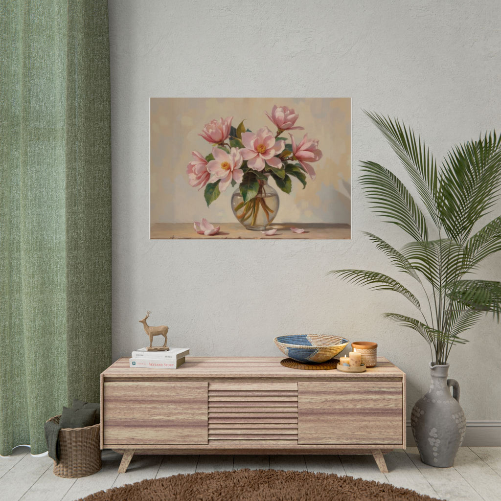 Rolled Poster - Pink Peonies Floral Print Vase Wall Art