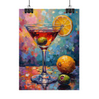 Buntes Martiniglas mit Zitrone und Olive – Wandbild/Poster 