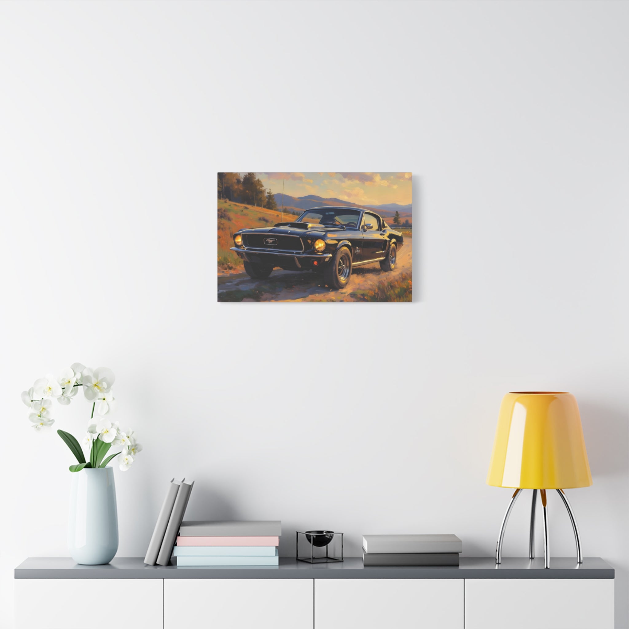 Vintage Mustang Sunset Wall Art - Classic Muscle Car - Stretched Canvas