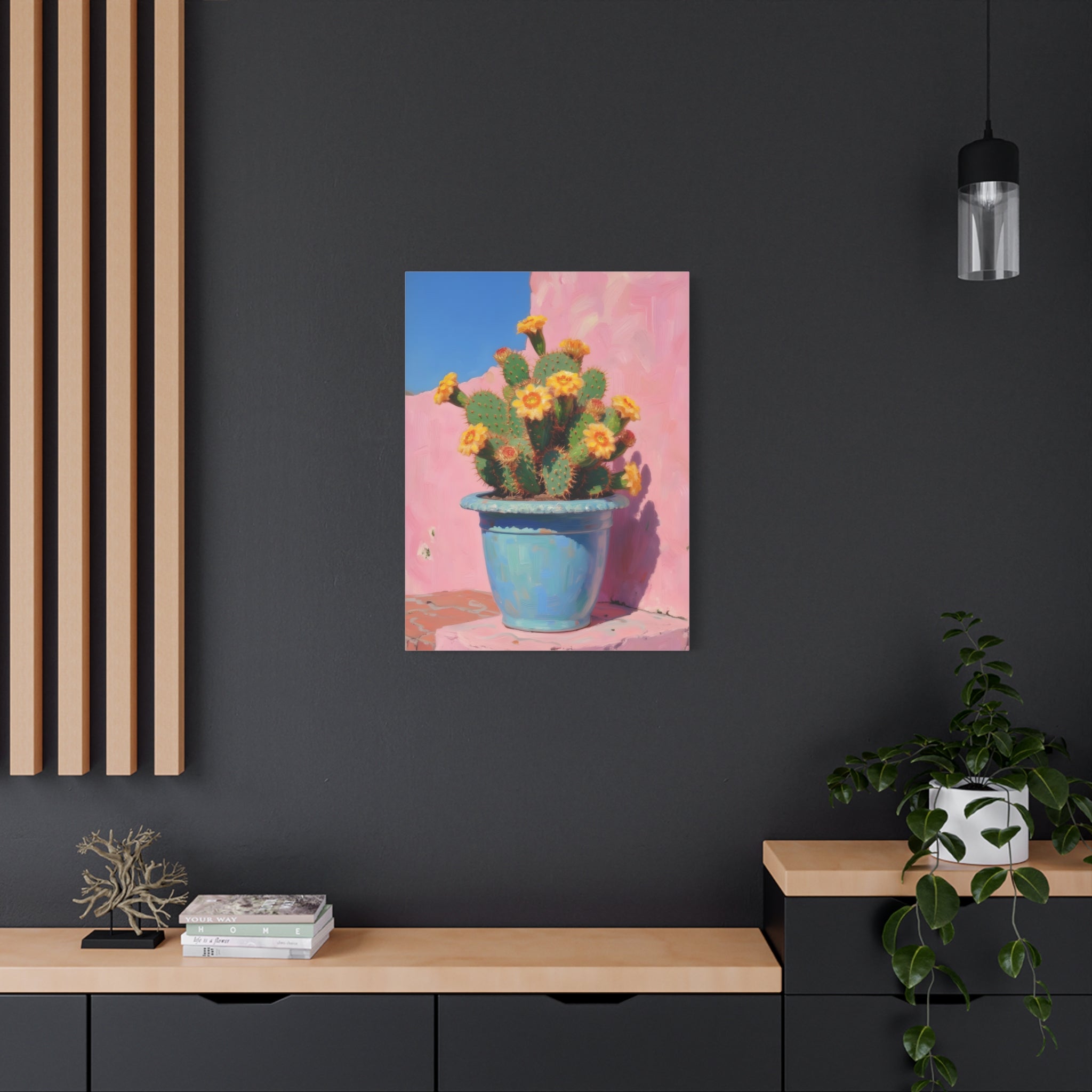 Cactus Roze Muurdecoratie - Gespannen Canvas 