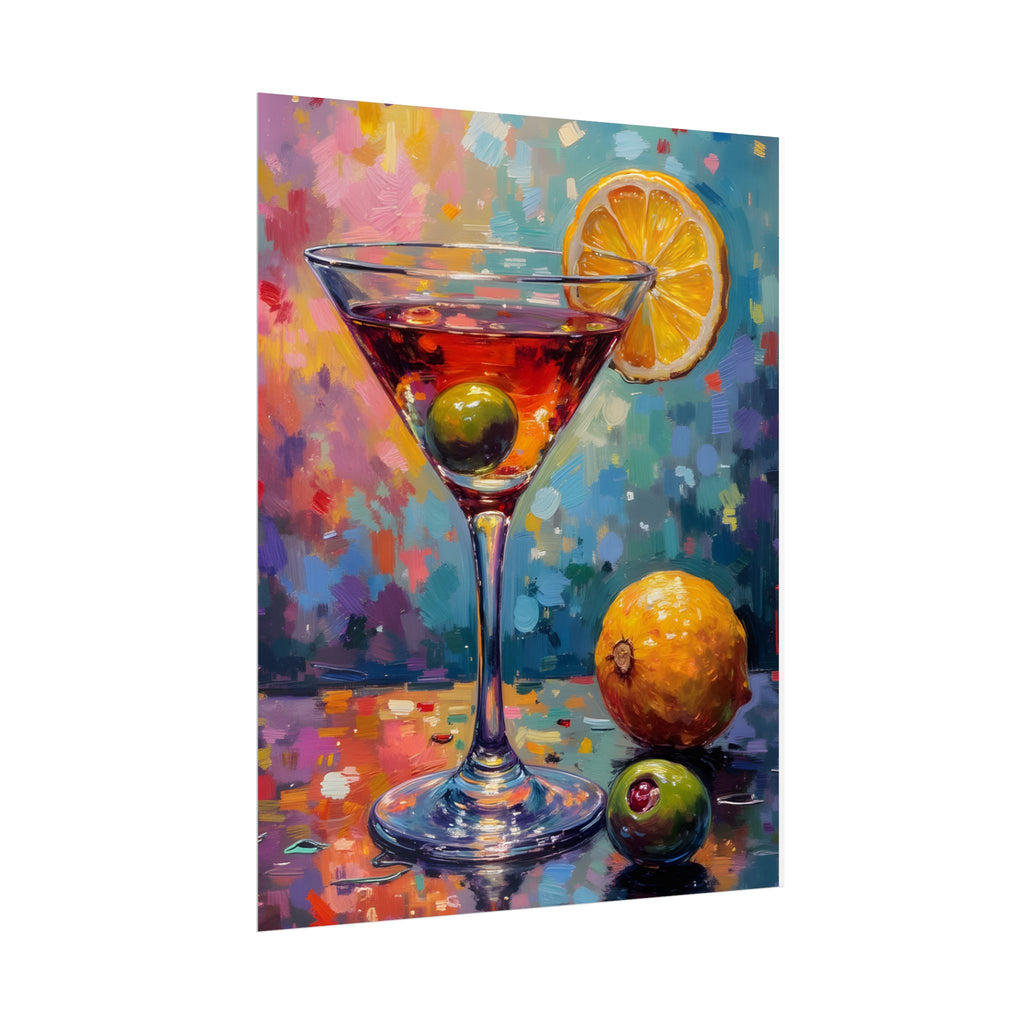 Buntes Martiniglas mit Zitrone und Olive – Wandbild/Poster 