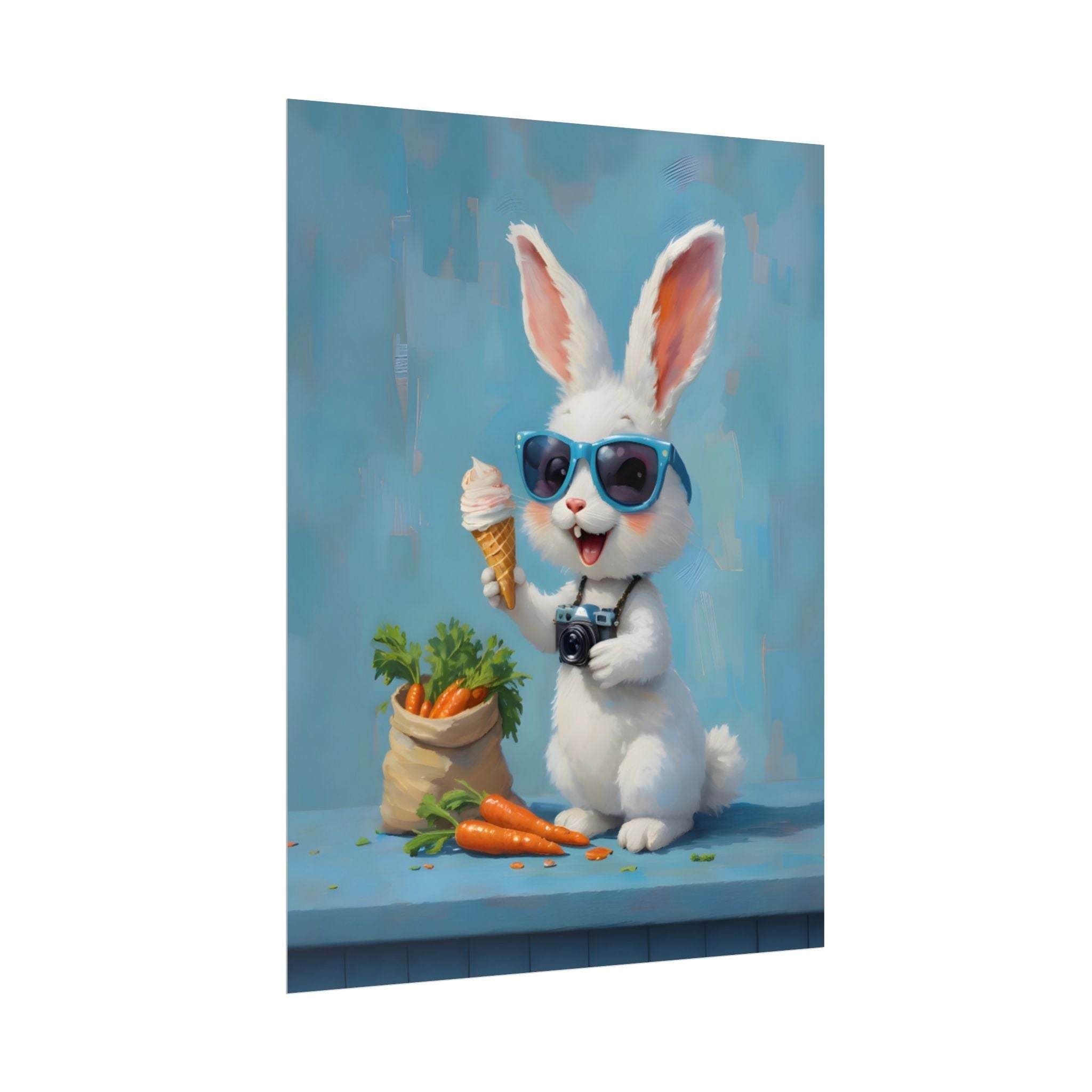 Blue Bunny Poster - Cute Sunglasses Rabbit Rolled Art Print