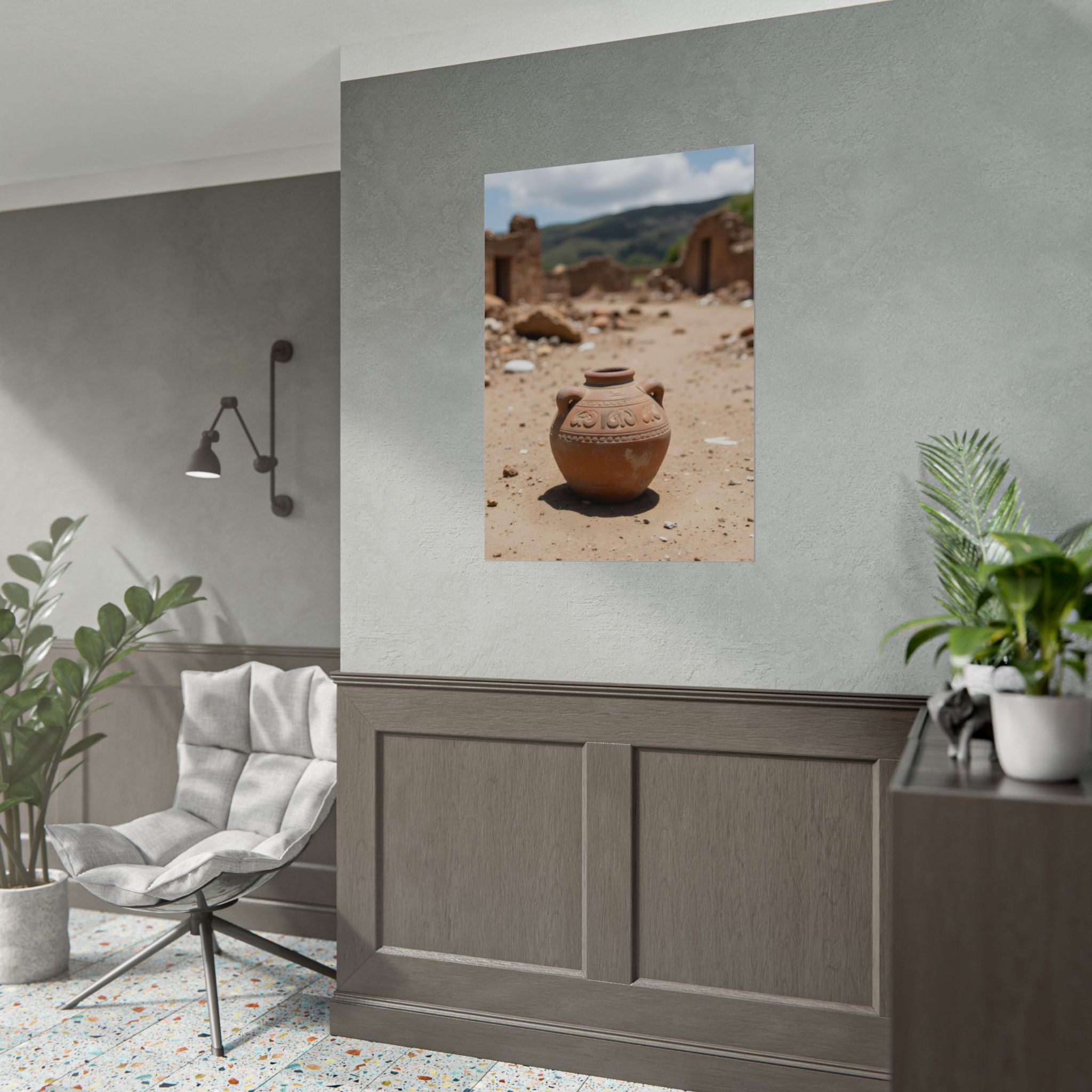 Rustieke terracotta bloempotwoestijnposter - opgerolde fotoafdruk