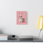 Pink Cute Bunny Canvas Wall Art — Cool Rabbit with Sunglasses, Ice Cream & Carrots (Matte Stretched)
