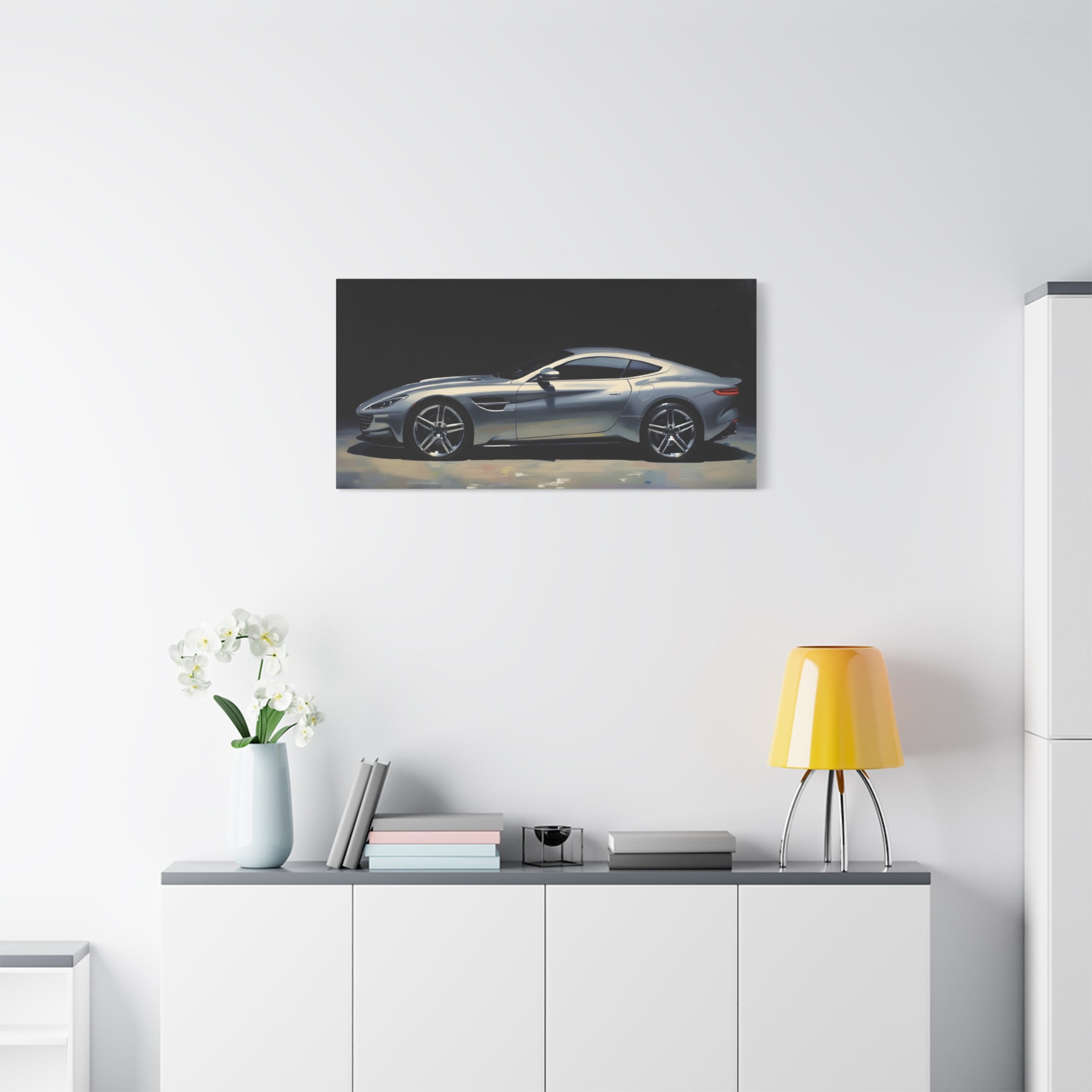 Silver Sports Car Matte Canvas Print — Modern Automotive Wall Art