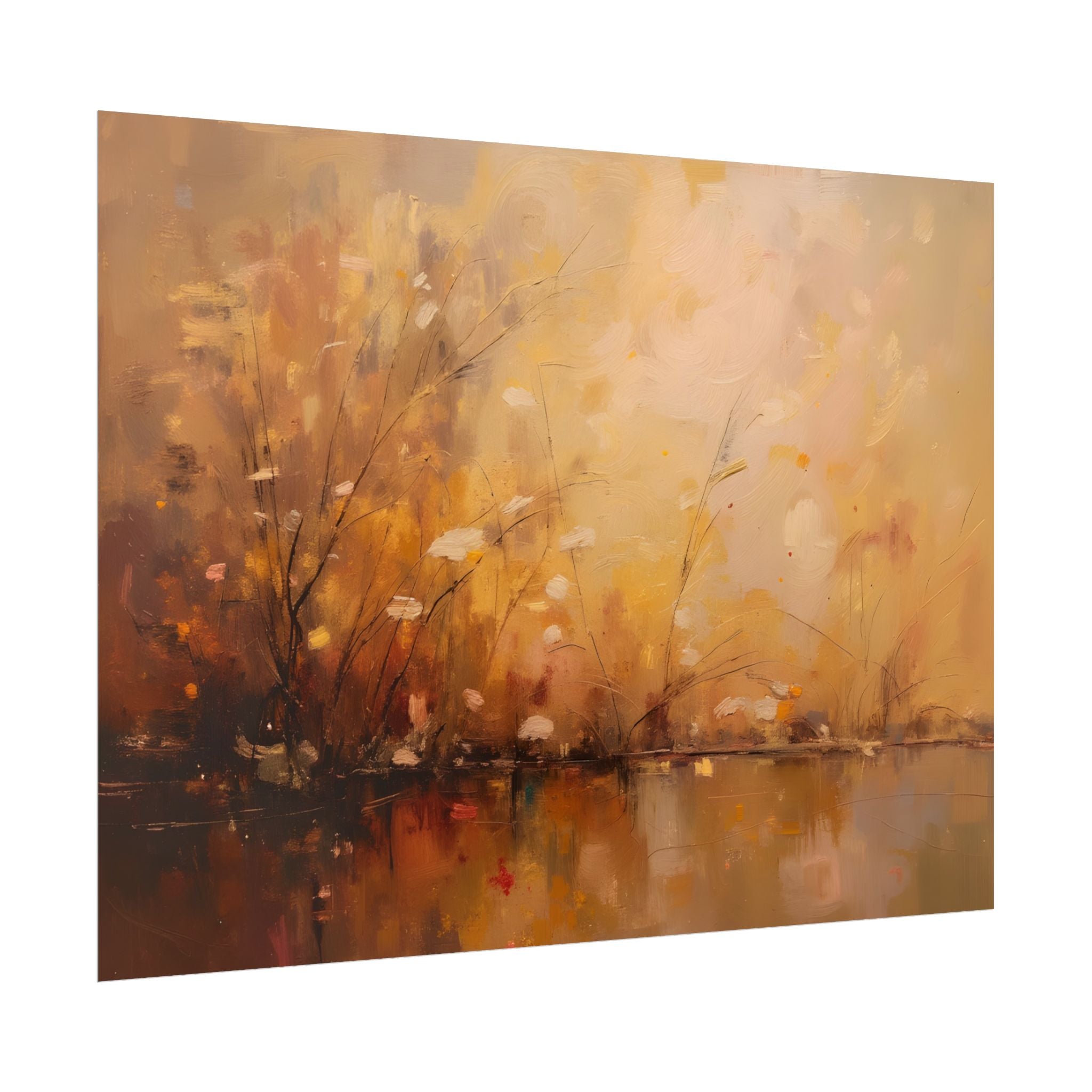 Abstracte muurdecoratie met gouden weidemotief - Poster 