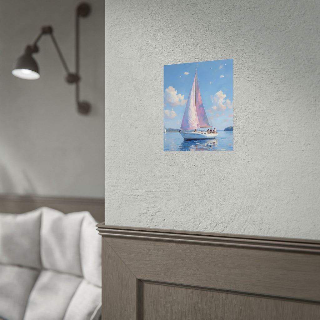 Segelboot auf ruhigem Wasser mit rosa Akzenten - Poster 