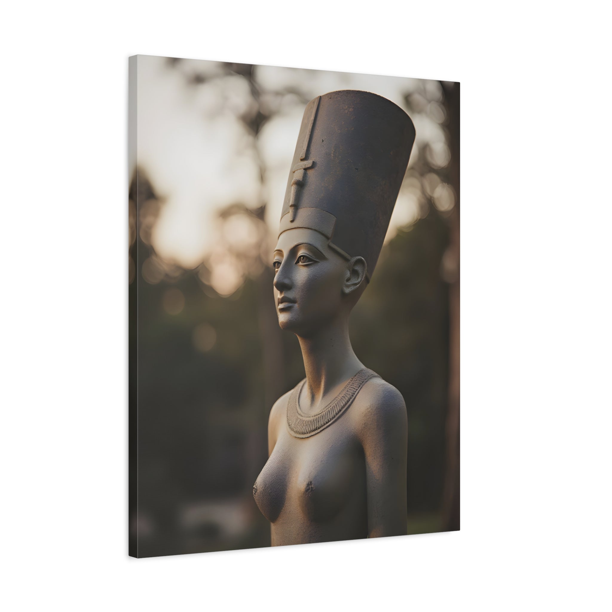 Bronzen standbeeld van Nefertiti als wanddecoratie - Egyptische beeldhouwkunst - Fotografie - Koningin van Egypte - Opgespannen canvas 