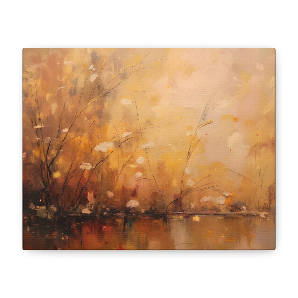 Abstracte muurdecoratie met gouden weidemotief - opgespannen canvas 