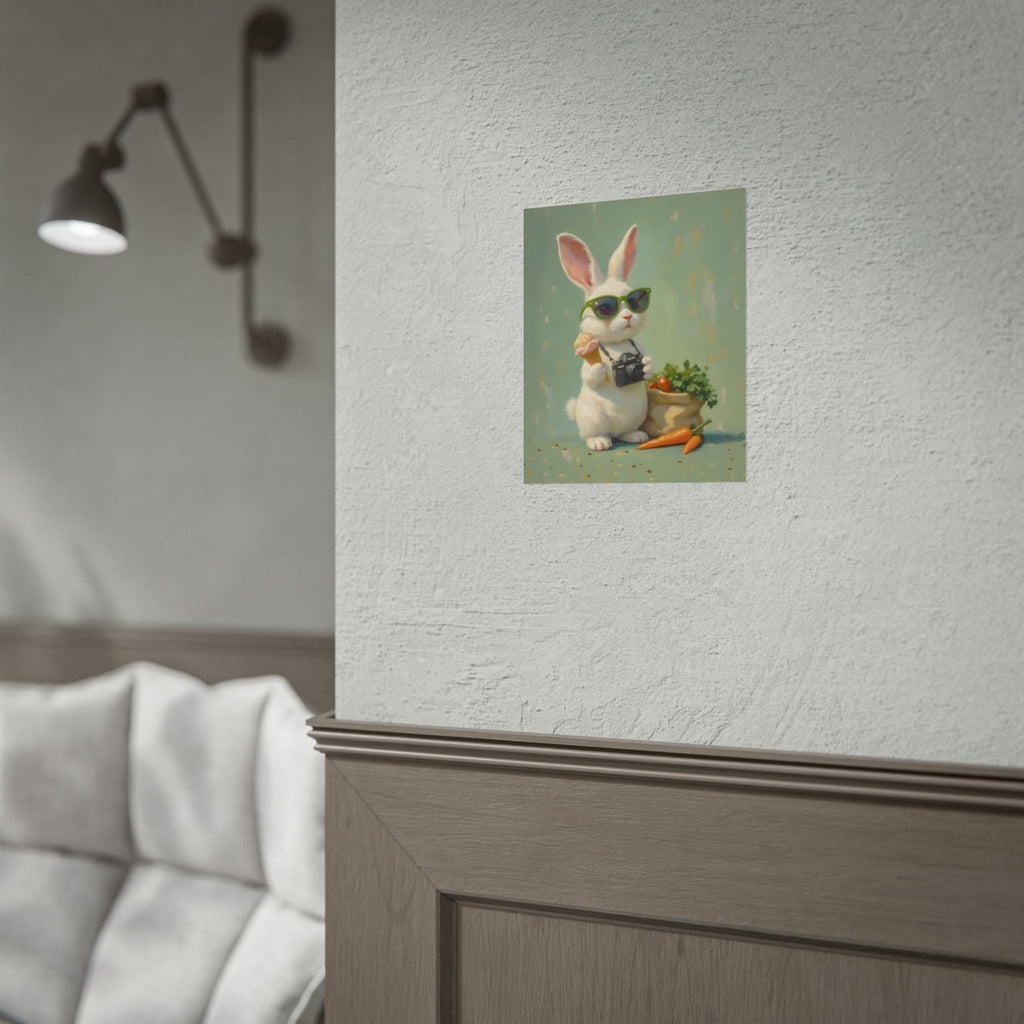 Green Bunny Rolled Poster — Cool Bunny with Camera Art Print