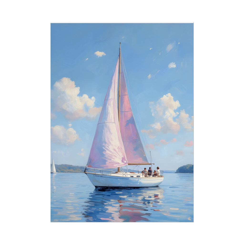 Segelboot auf ruhigem Wasser mit rosa Akzenten - Poster 